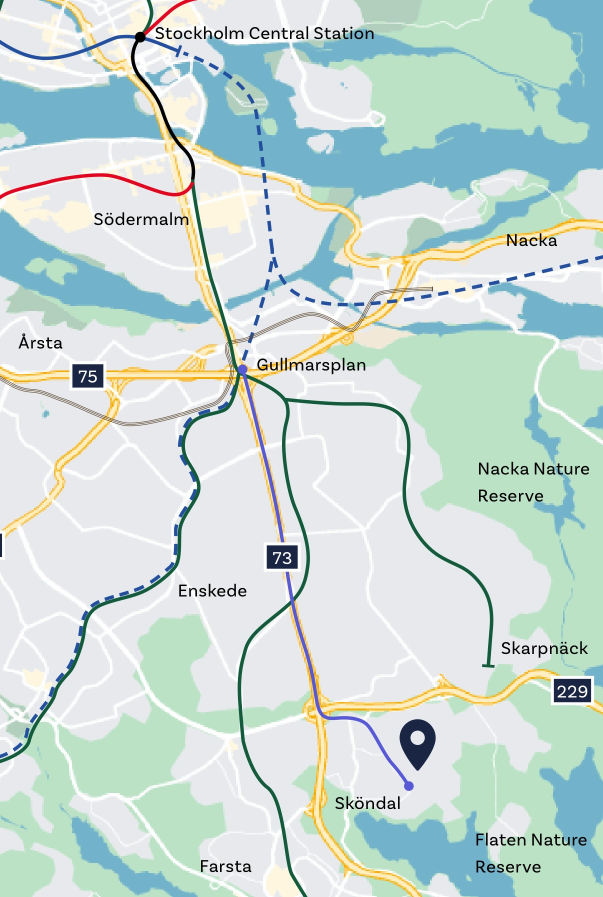 Connections to central Stockholm · map from the IM